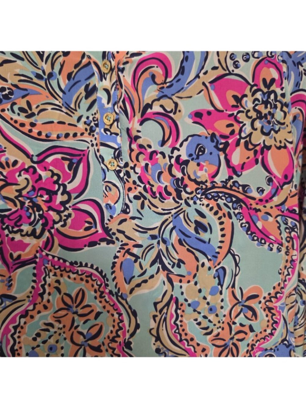 Lilly Pulitzer Elsa Silk Top XS Paisley Floral Long Sleeve Blouse 58745 - Picture 5 of 10
